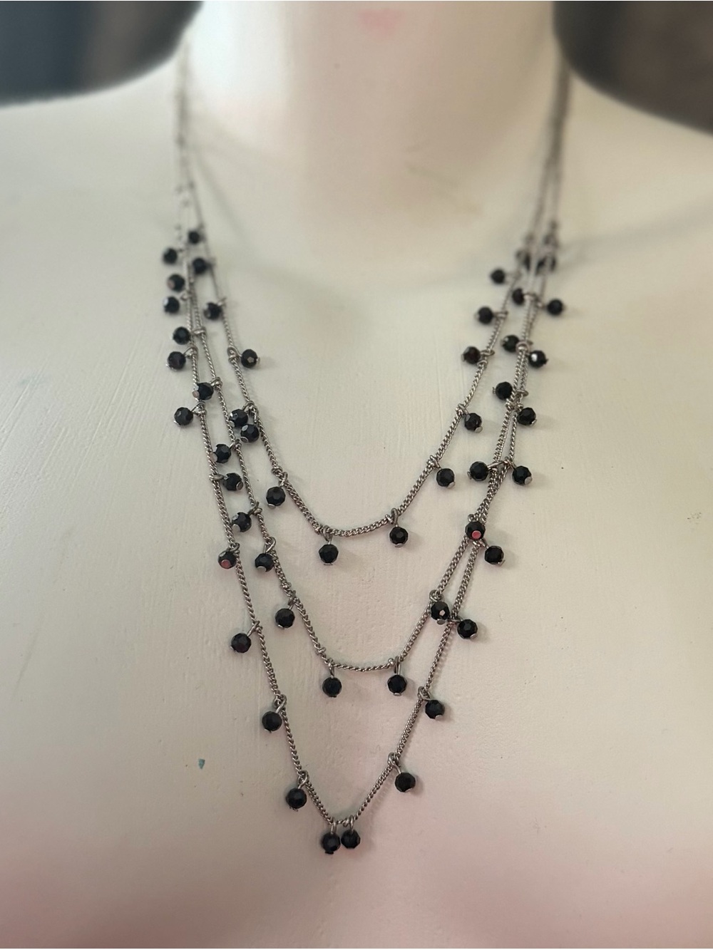 Layered Multi-Strand Black Bead Necklace - Unbranded